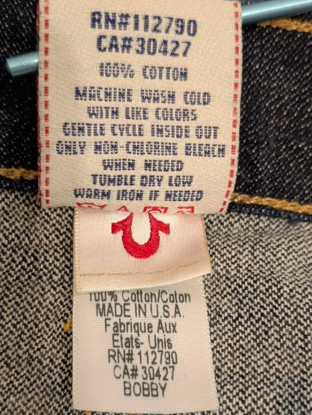 True Religion Bobby Dark Blue Denim Straight Jeans 38W34L Button Fly USA Made